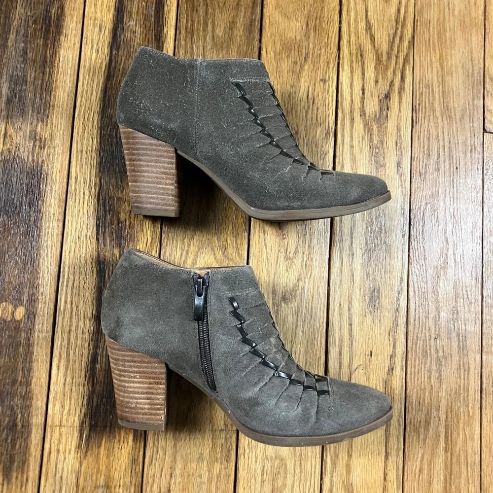 Franco Sarto Dean Grey Suede Whipstitch Ankle Boots Block Heel Womens‎ 7M